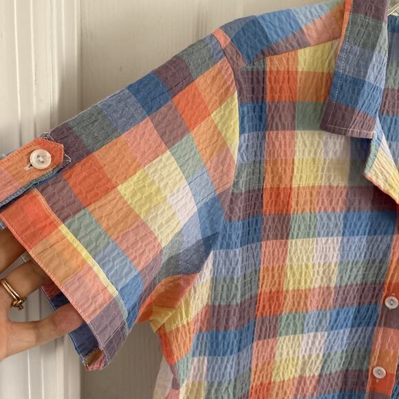 Bon worth women’s small petite short sleeve Plaidcamp shirt Button Down - Picture 3 of 10